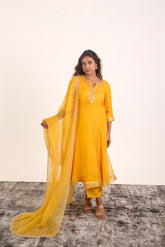 Morni Yellow Organza Silk Dupatta
